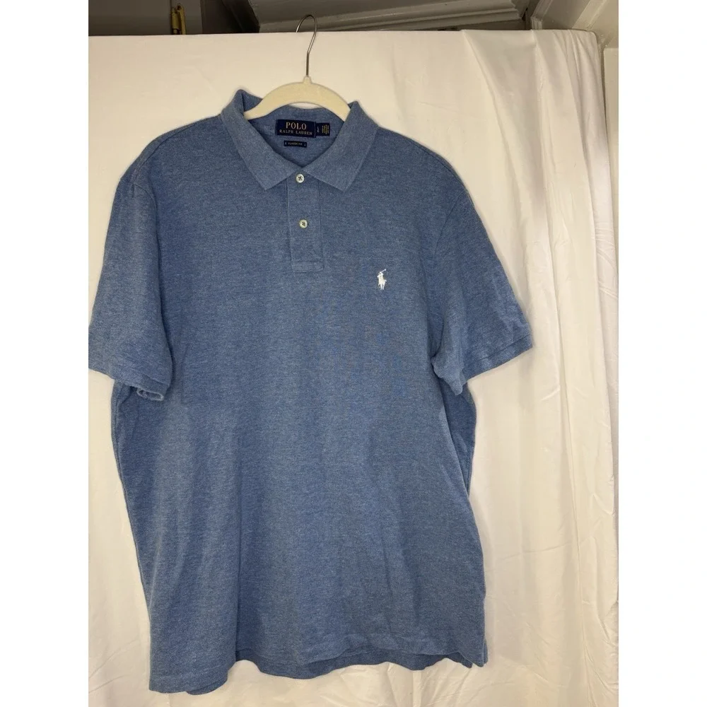 Polo‎ Ralph Lauren Blue Short Sleeve Sz L Polo shirt Tiny Hole As Pictured
